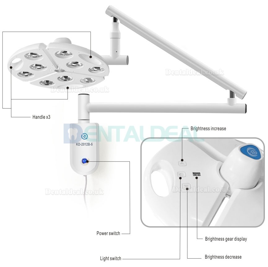KWS KD-2012B-5 90W Wall-Mounted Dental Surgical Light Shadowless LED Exam Lamp